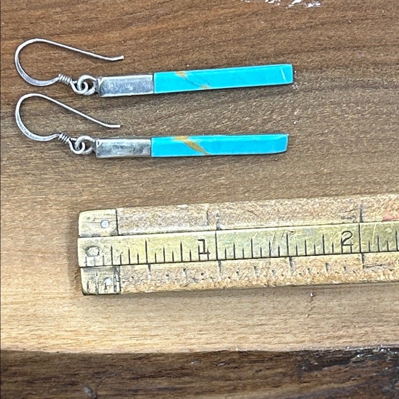 New Mexico Turquoise Southwest Silver Earrings Artist Stamped - Picture 5 of 5
